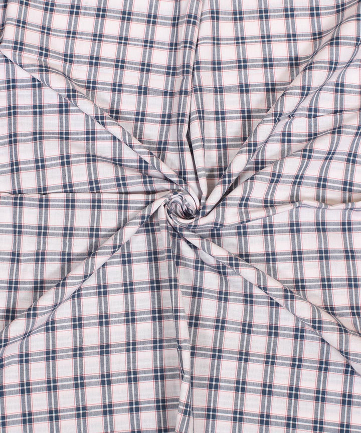 White blue red checked handwoven cotton fabric