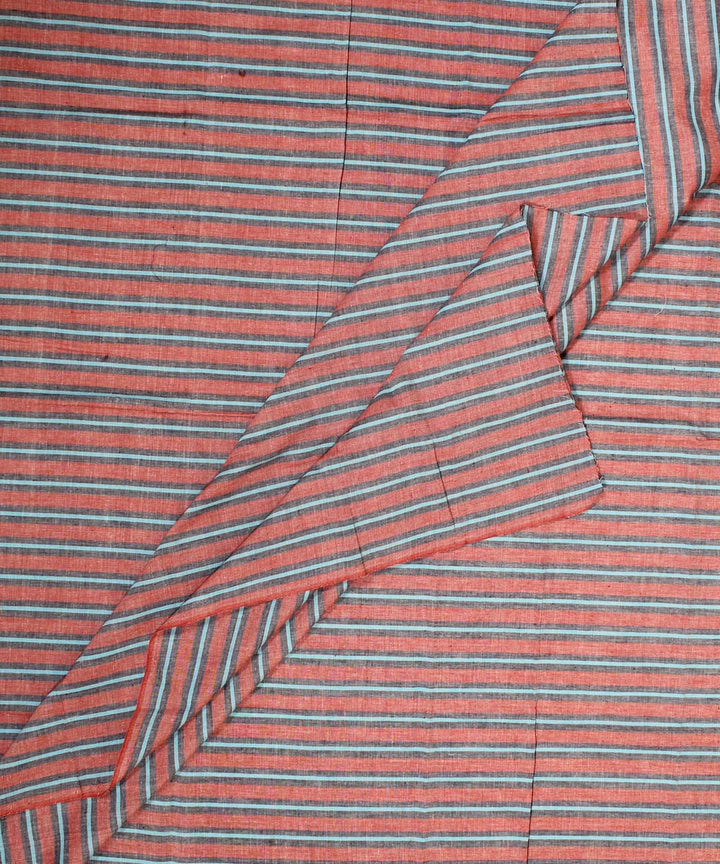 Cyan blue red striped handwoven cotton fabric