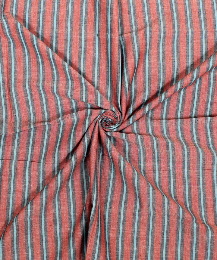 Cyan blue red striped handwoven cotton fabric