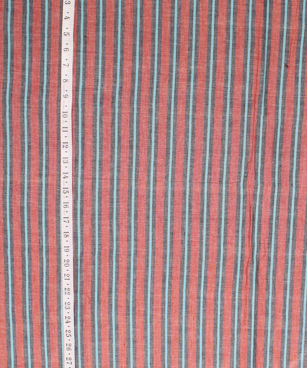 Cyan blue red striped handwoven cotton fabric