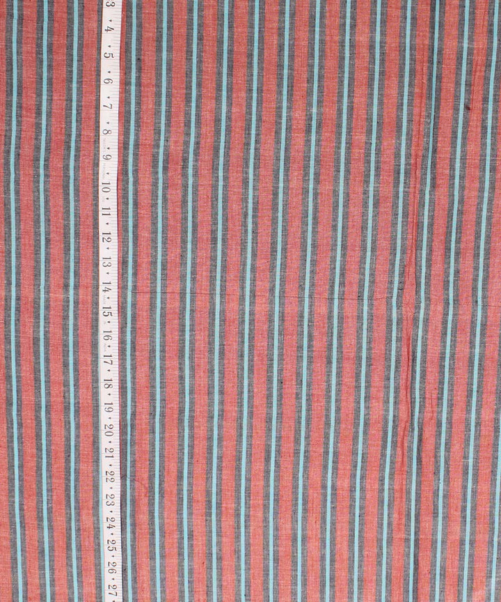 Cyan blue red striped handwoven cotton fabric