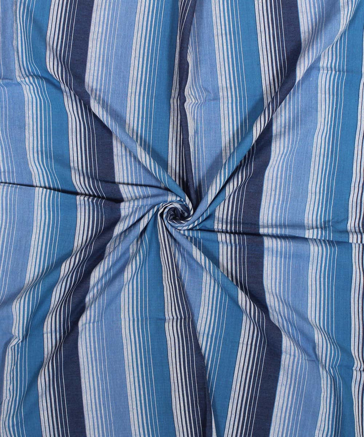 Navy blue cyan blue white striped handwoven cotton fabric