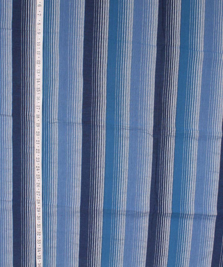 Navy blue cyan blue white striped handwoven cotton fabric