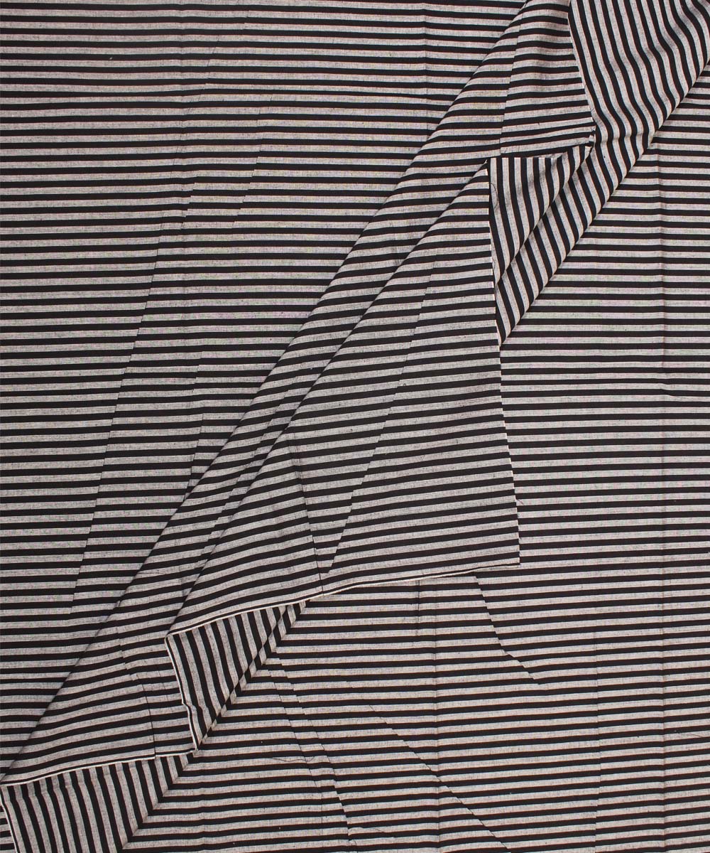 Black white striped handwoven cotton fabric