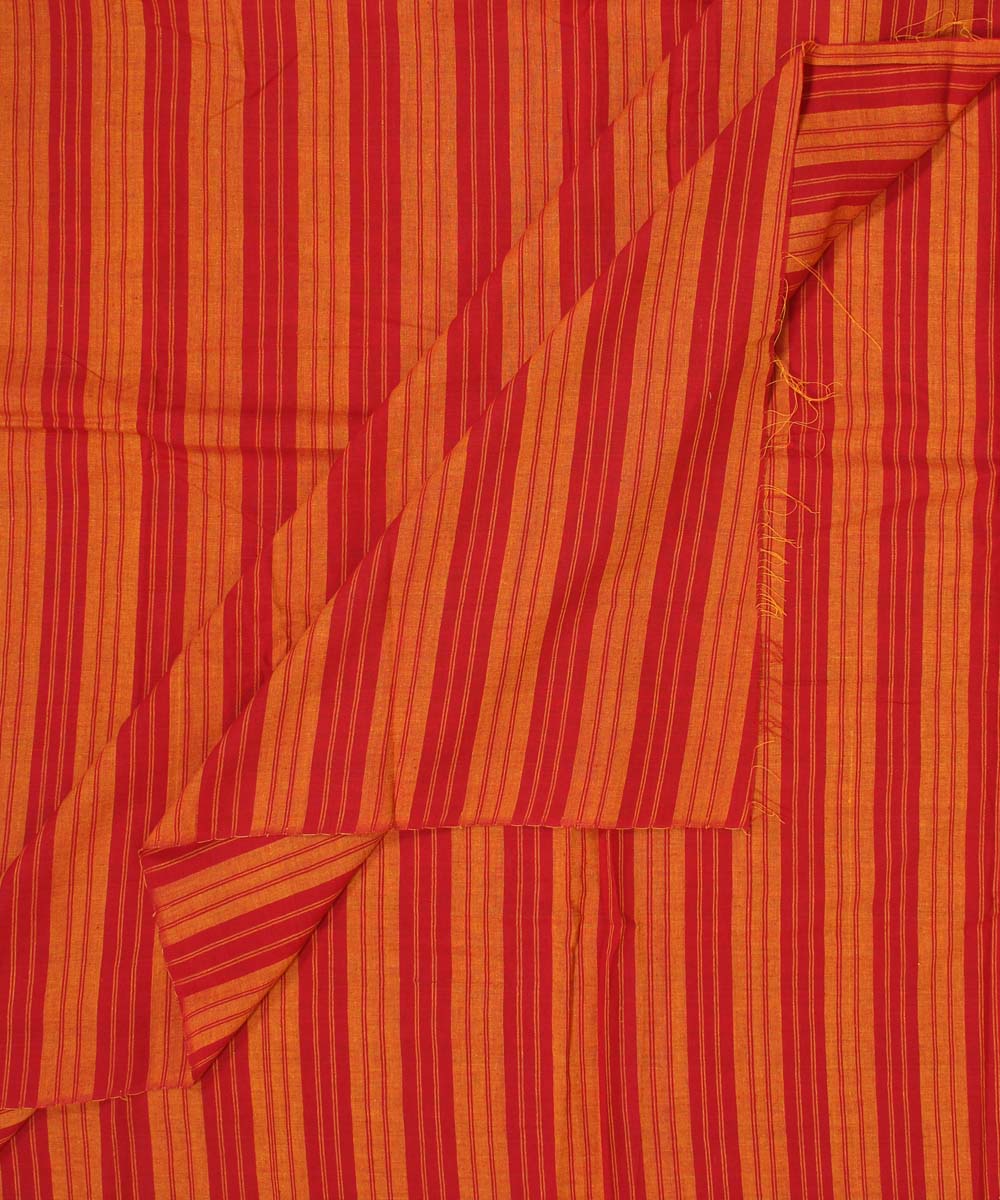 Yellow red striped handwoven cotton fabric