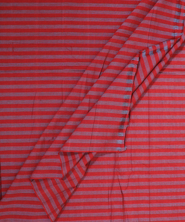 Red steel blue striped handwoven cotton fabric