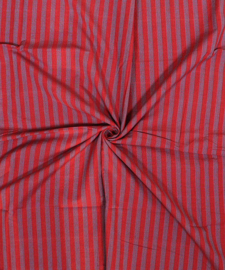 Red steel blue striped handwoven cotton fabric