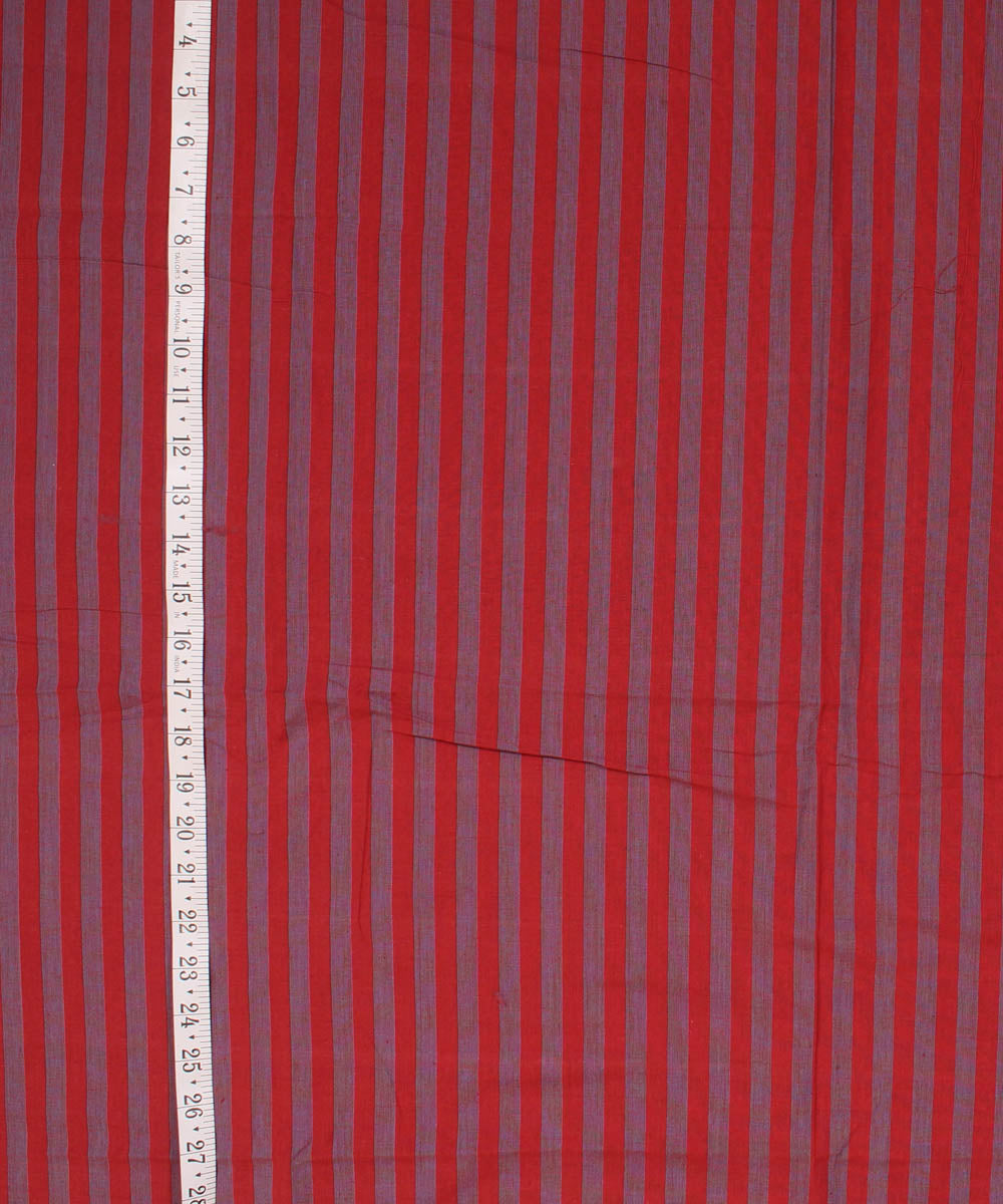 Red steel blue striped handwoven cotton fabric