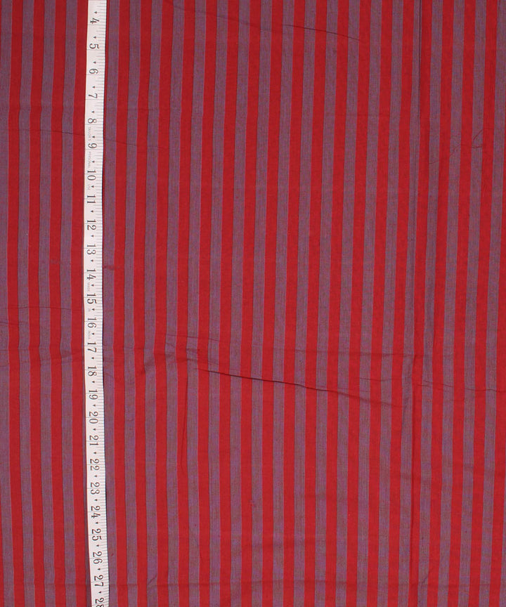 Red steel blue striped handwoven cotton fabric