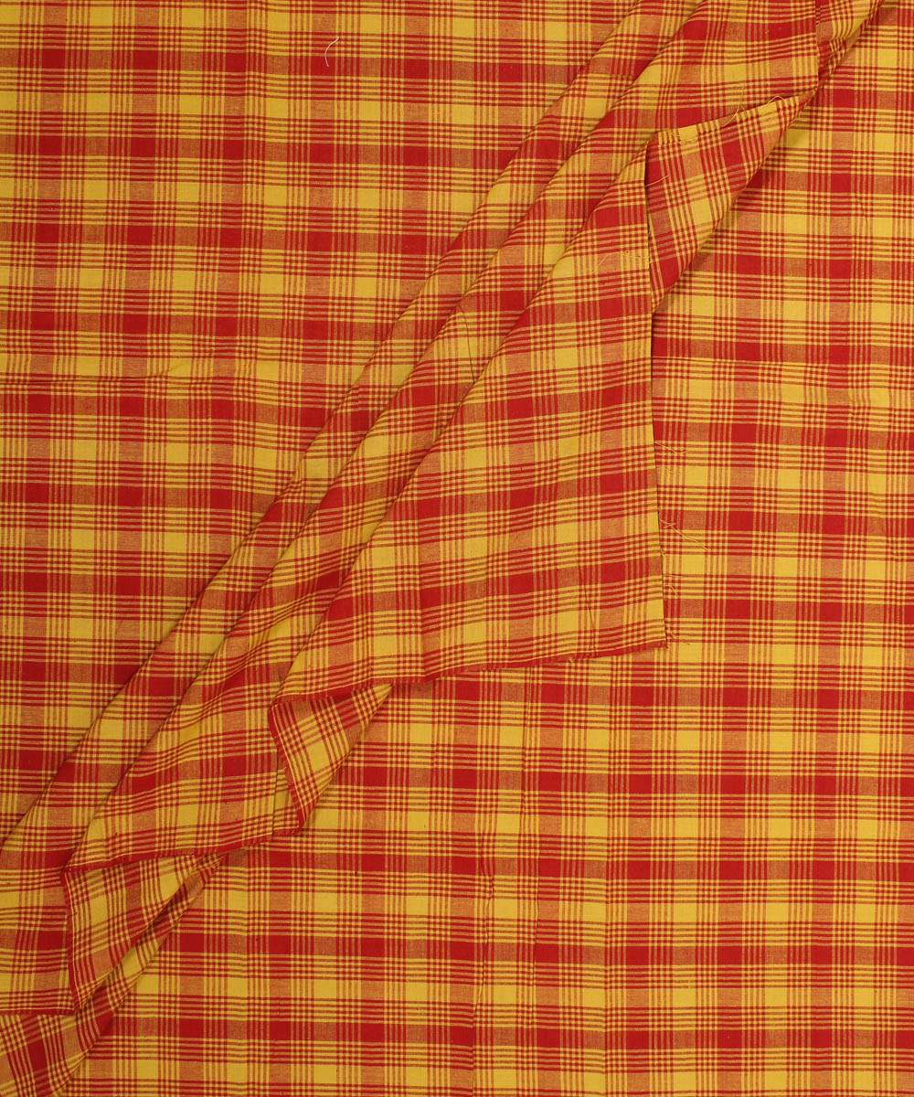 Yellow red handwoven cotton fabric