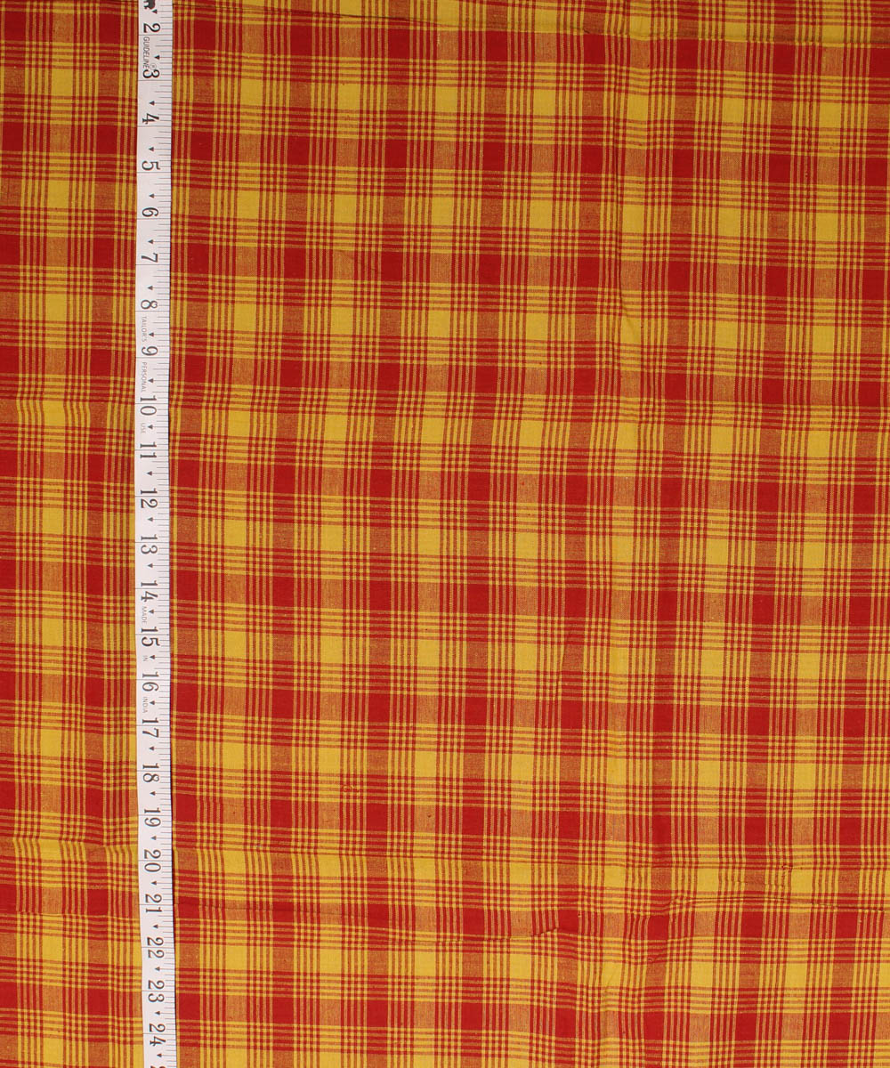Yellow red handwoven cotton fabric