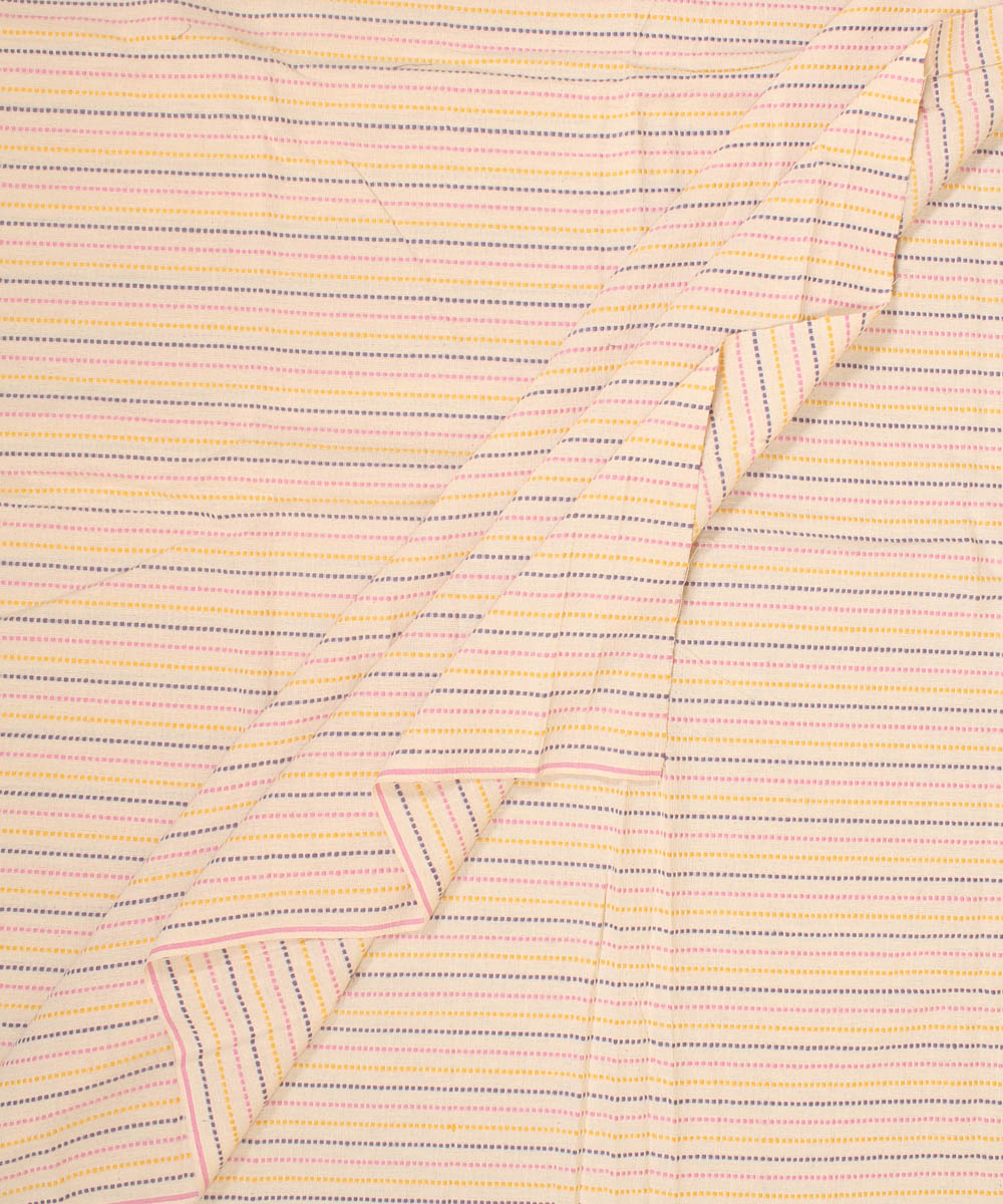 Offwhite multicolor extra thread striped handwoven cotton fabric