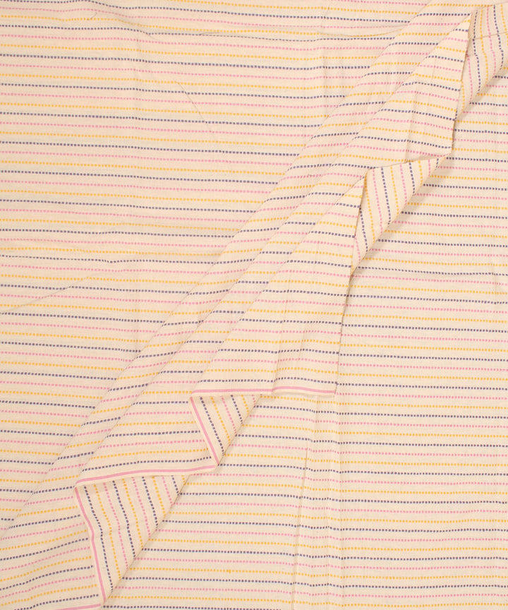 Offwhite multicolor extra thread striped handwoven cotton fabric