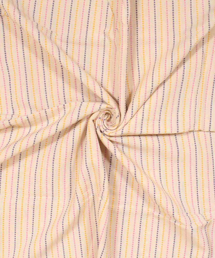 Offwhite multicolor extra thread striped handwoven cotton fabric