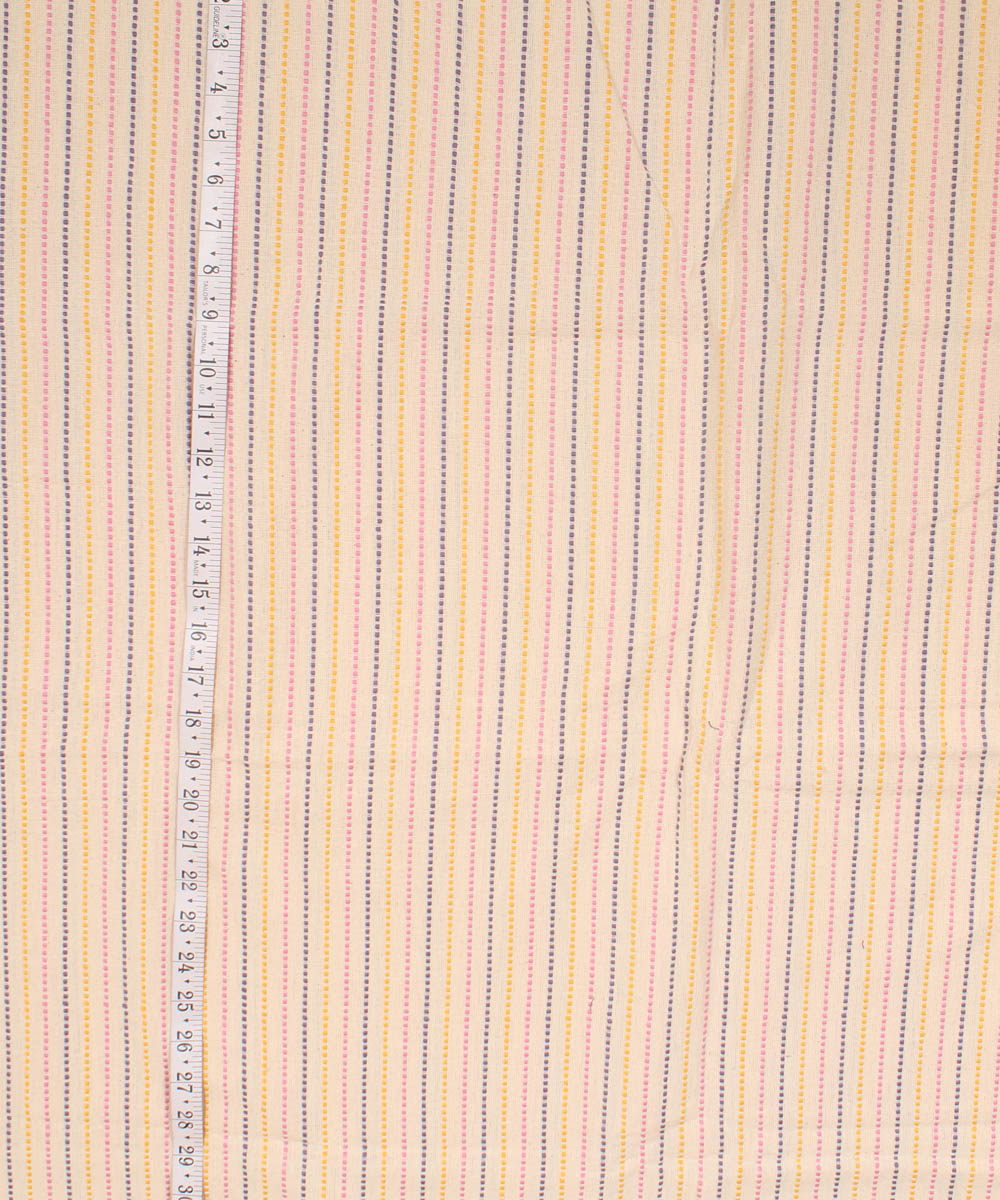 Offwhite multicolor extra thread striped handwoven cotton fabric