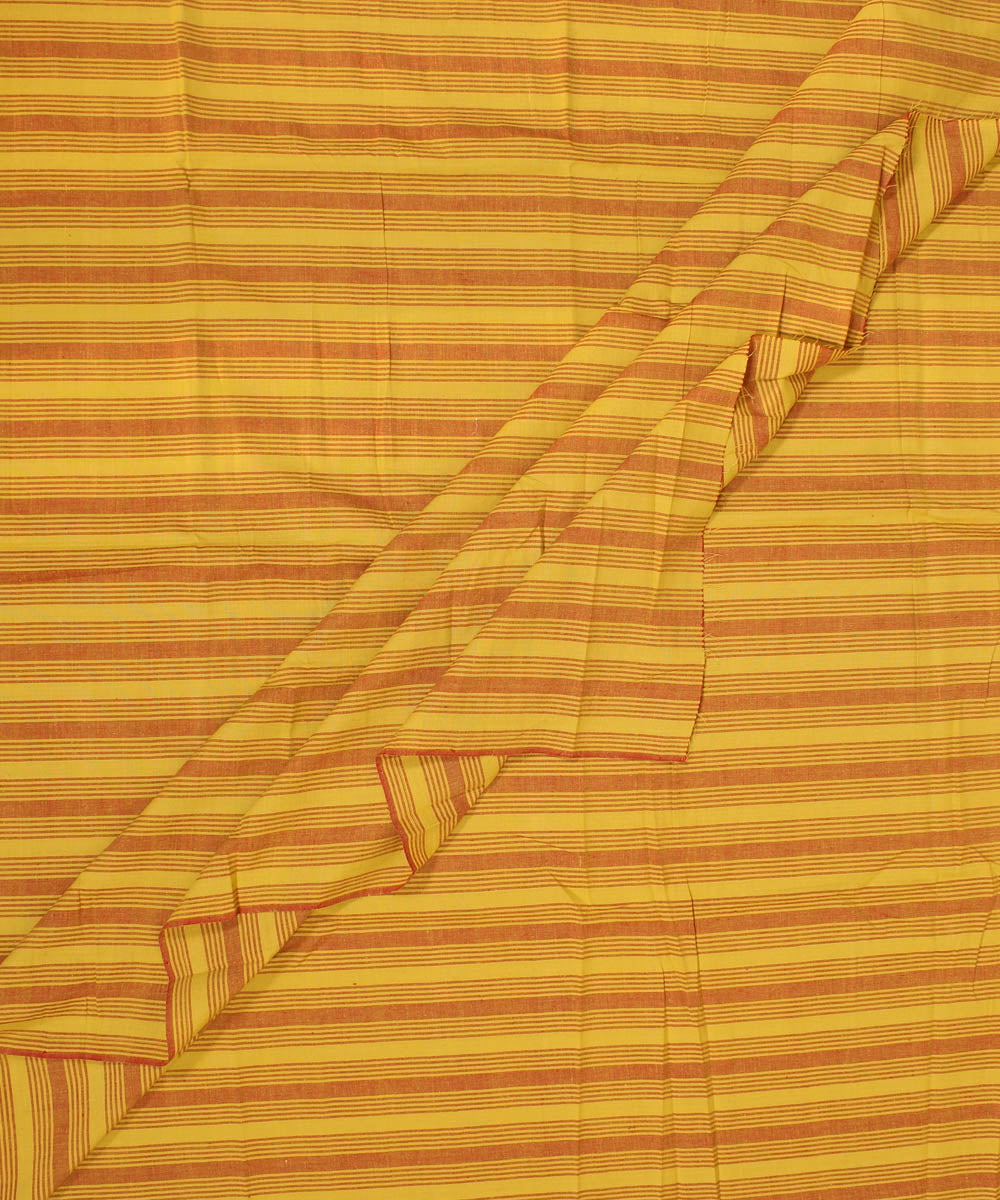Yellow maroon striped handwoven cotton fabric