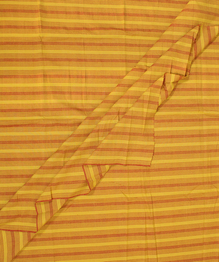 Yellow maroon striped handwoven cotton fabric
