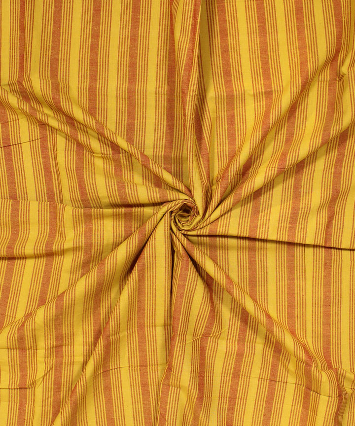 Yellow maroon striped handwoven cotton fabric