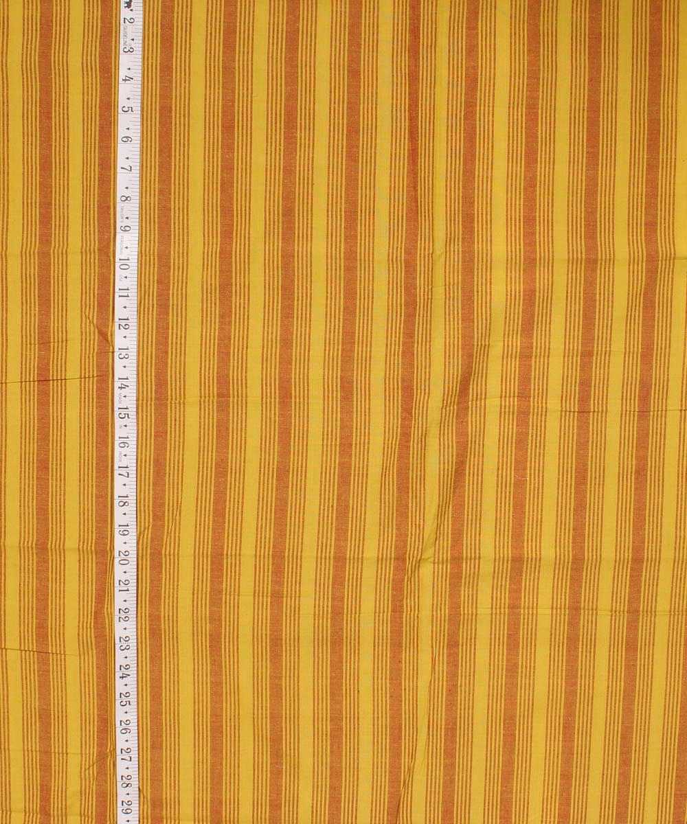 Yellow maroon striped handwoven cotton fabric