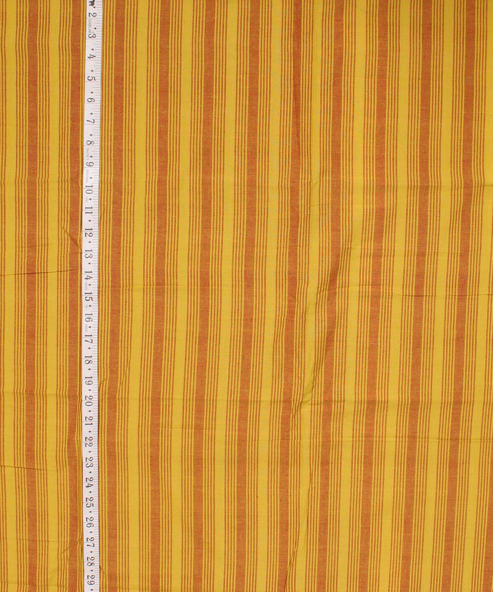 Yellow maroon striped handwoven cotton fabric