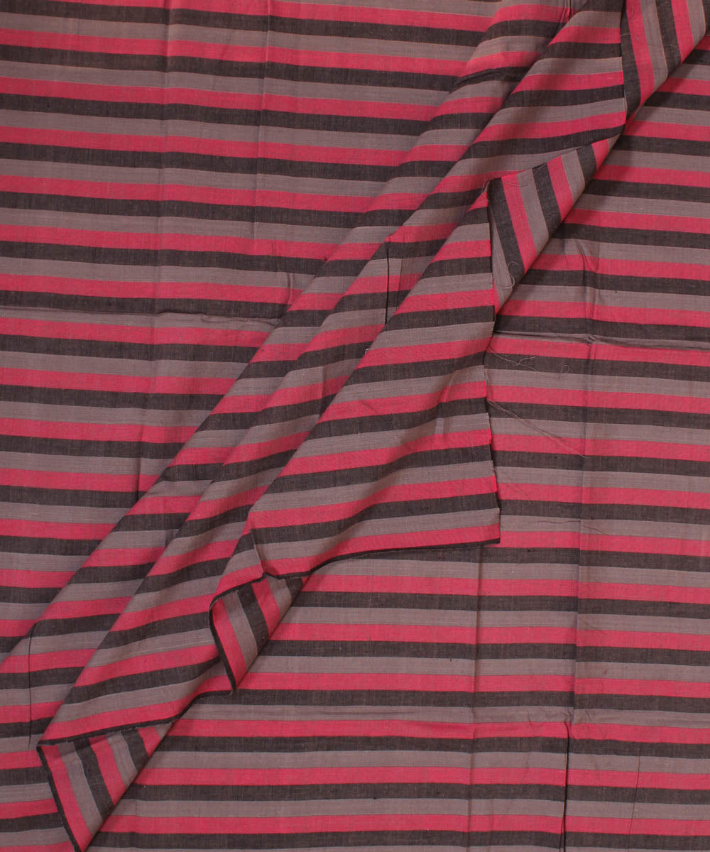 Black grey pink striped handwoven cotton fabric