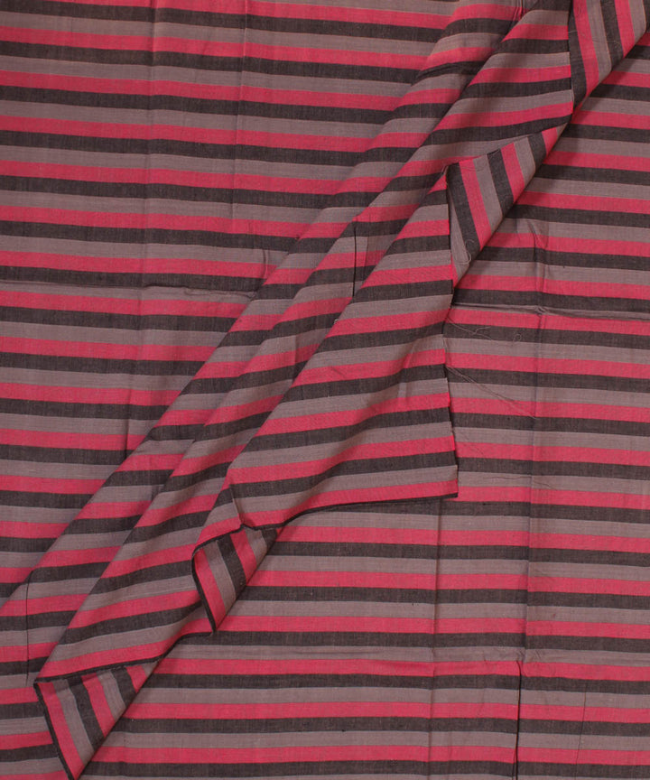 Black grey pink striped handwoven cotton fabric