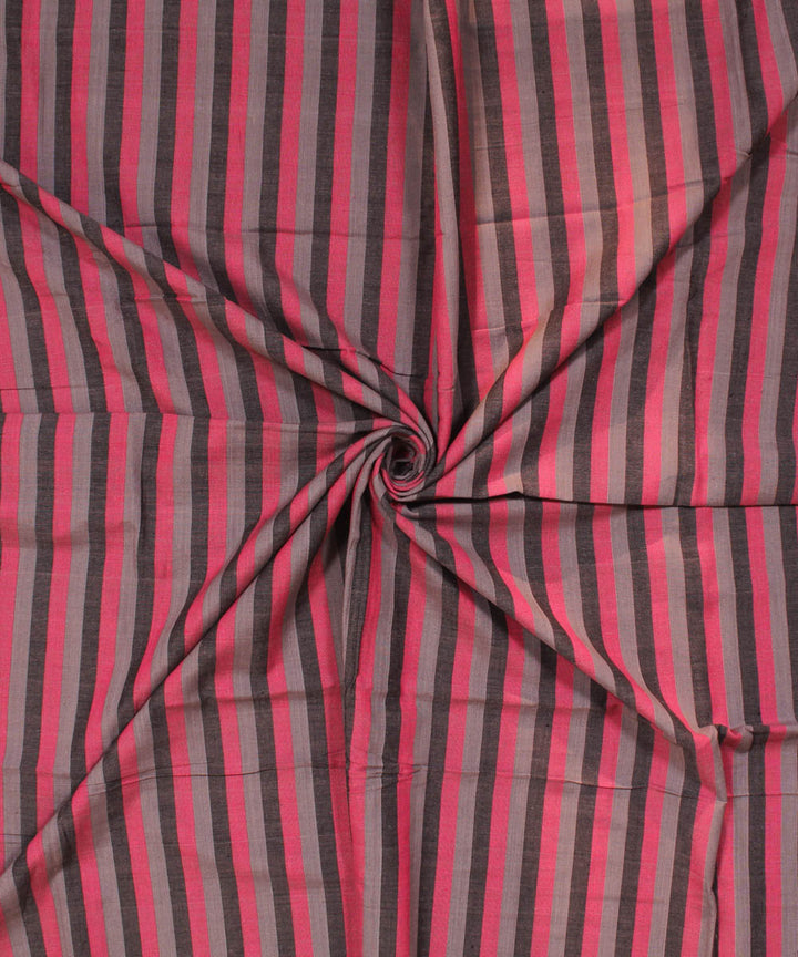 Black grey pink striped handwoven cotton fabric
