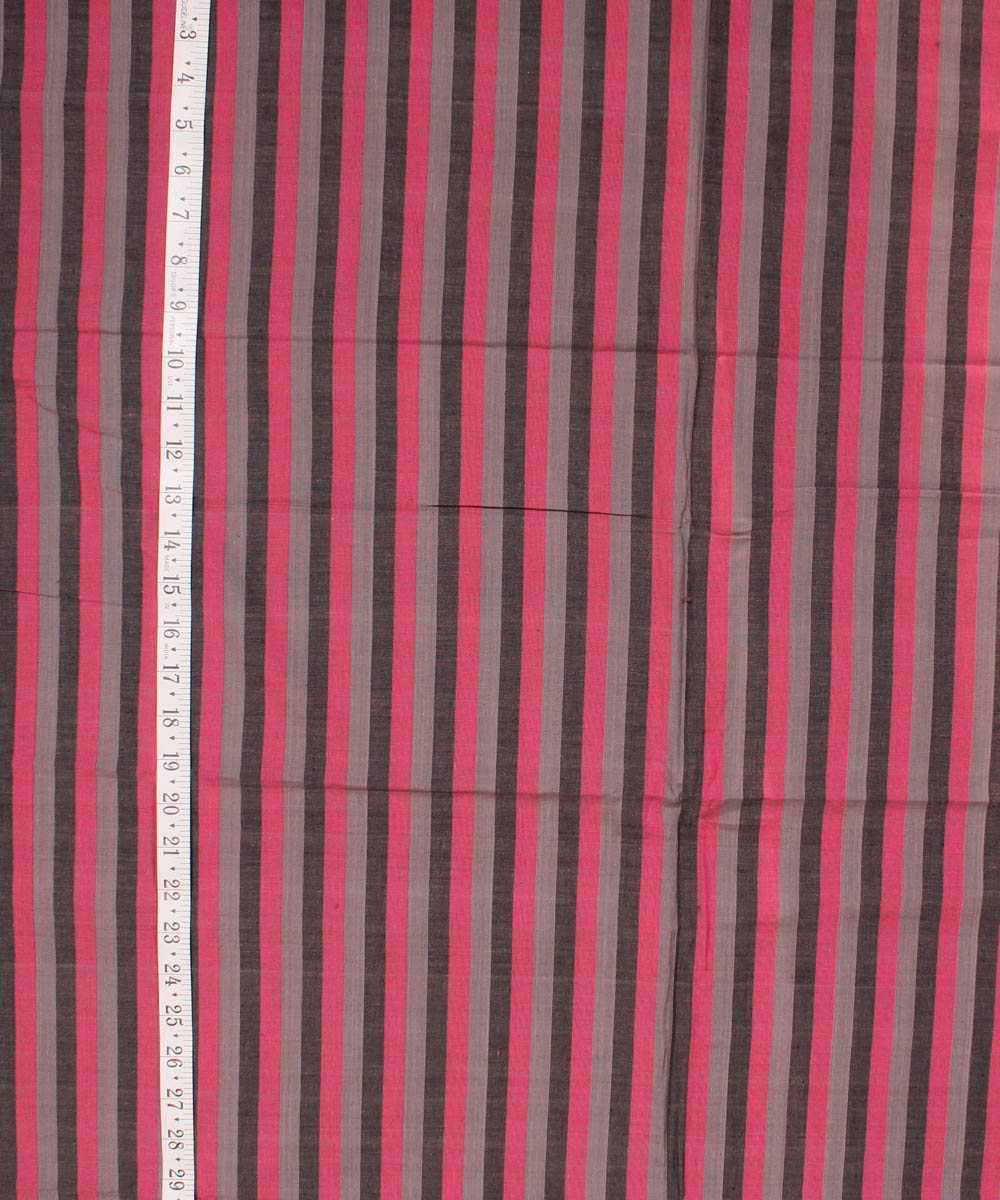 Black grey pink striped handwoven cotton fabric