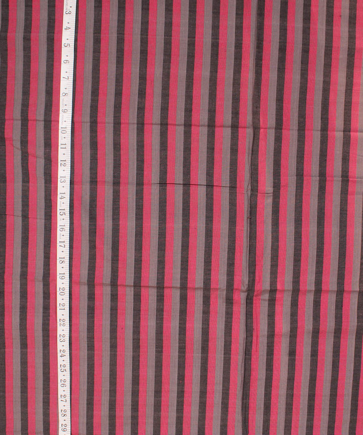 Black grey pink striped handwoven cotton fabric