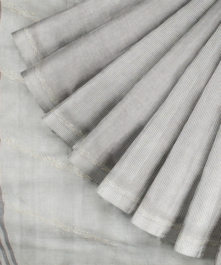 Off white grey handwoven cotton chikankari saree