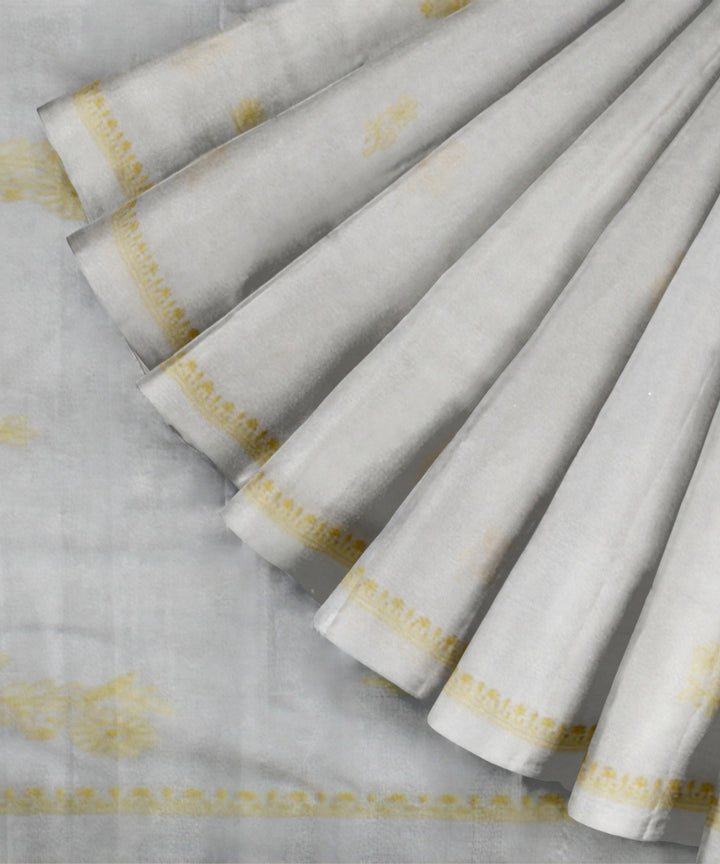 Off white yellow cotton handwoven chikankari saree