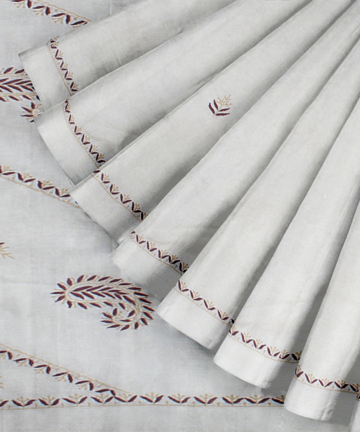 Off white multicolor cotton handwoven chikankari saree