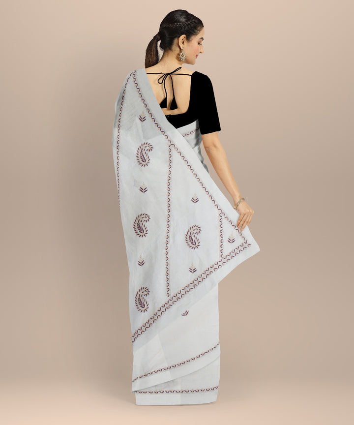 Off white multicolor cotton handwoven chikankari saree