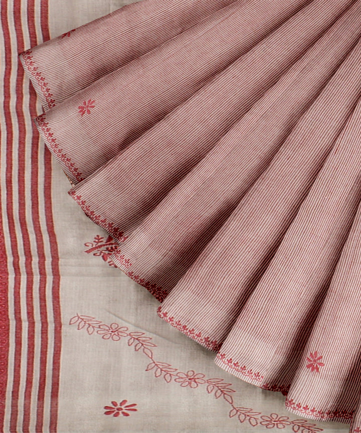 Pink off white cotton handwoven chikankari saree