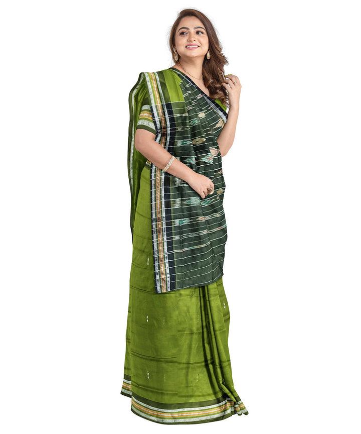 Olive green black handloom nuapatna cotton saree