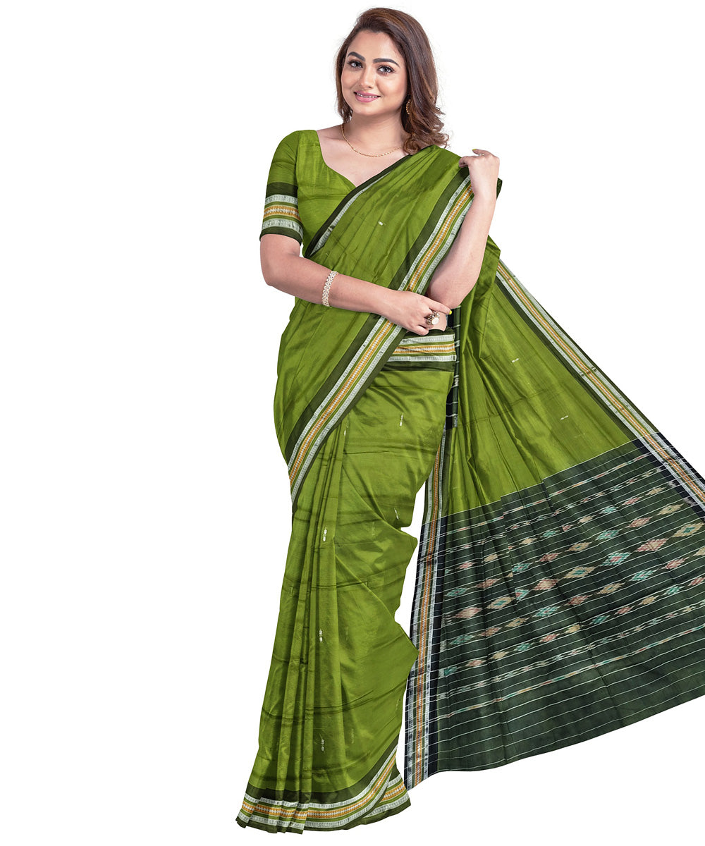 Olive green black handloom nuapatna cotton saree