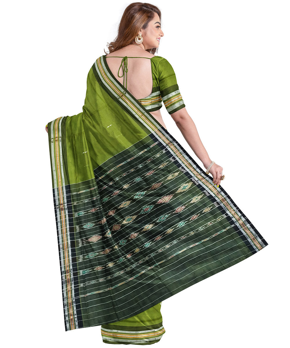 Olive green black handloom nuapatna cotton saree