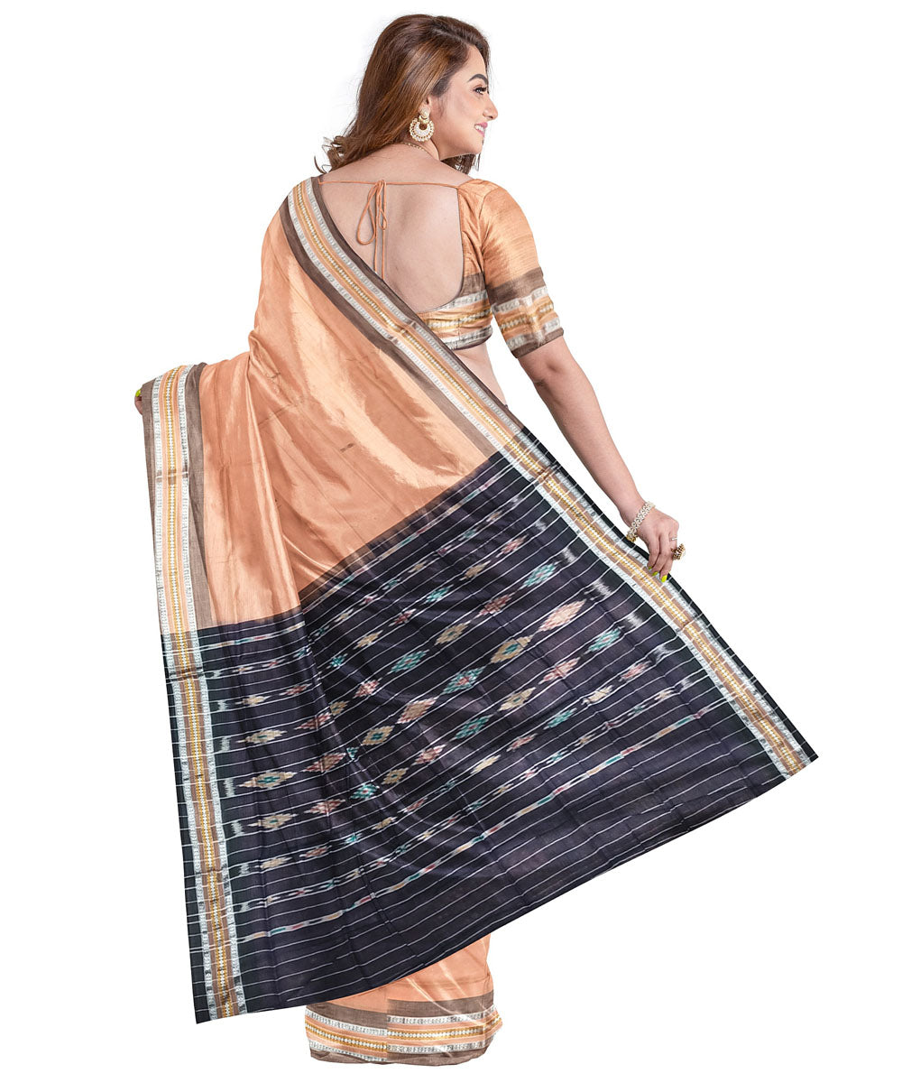 Cream black cotton handloom nuapatna saree