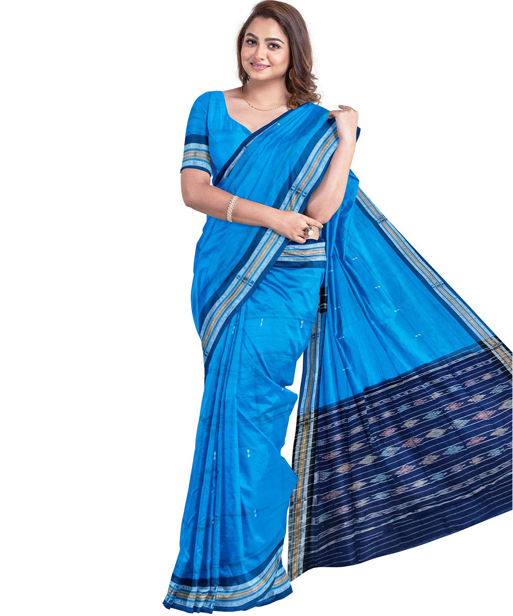 Sky blue black cotton handloom nuapatna saree