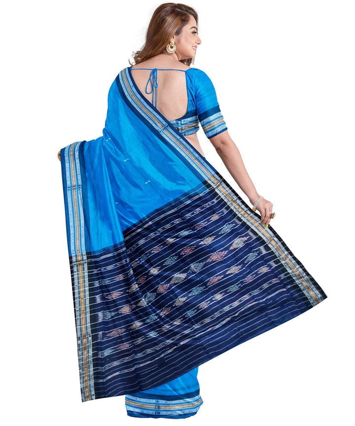 Sky blue black cotton handloom nuapatna saree