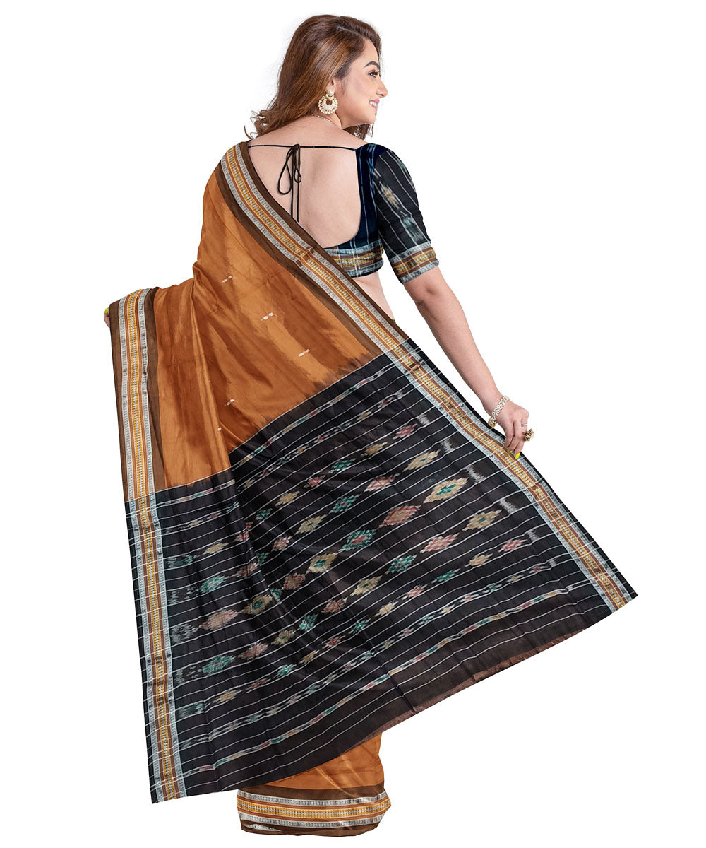 Brown black handloom nuapatna cotton saree