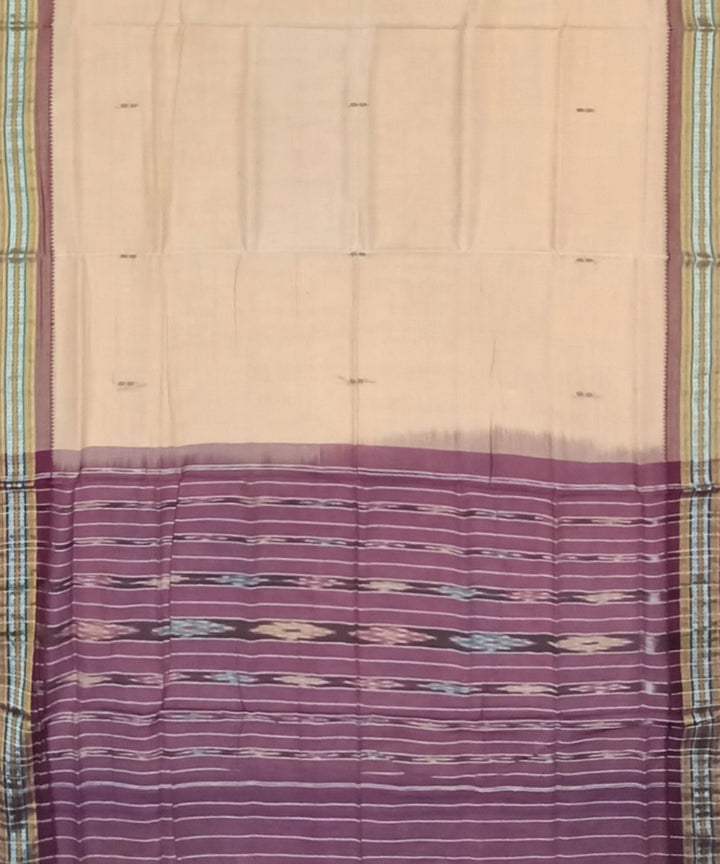 Cream purple cotton handloom nuapatna saree