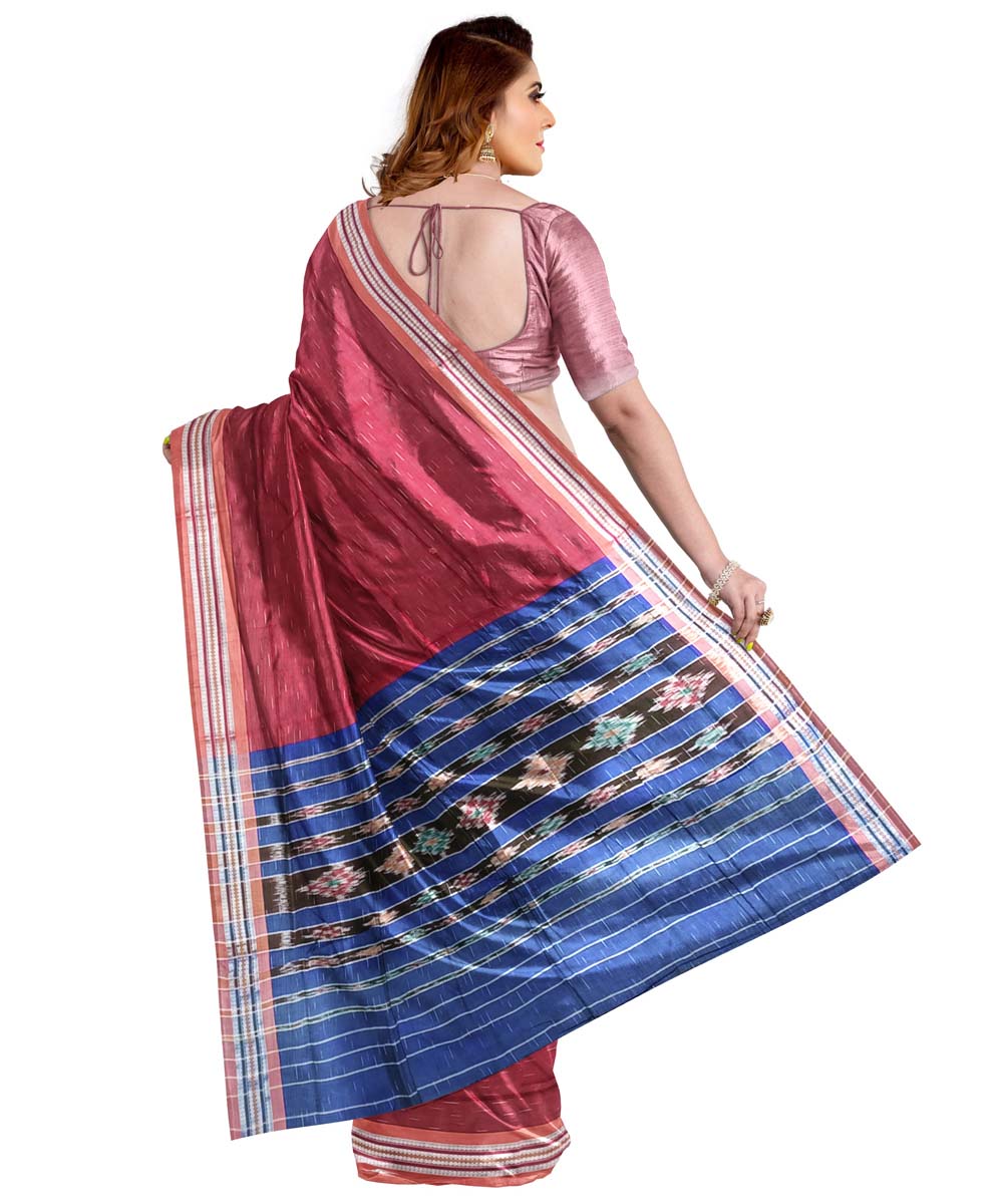 Maroon blue cotton handloom nuapatna saree