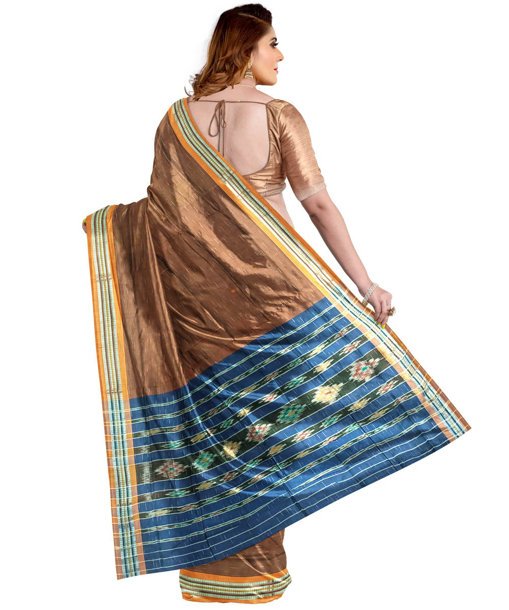 Brown blue cotton handloom nuapatna saree