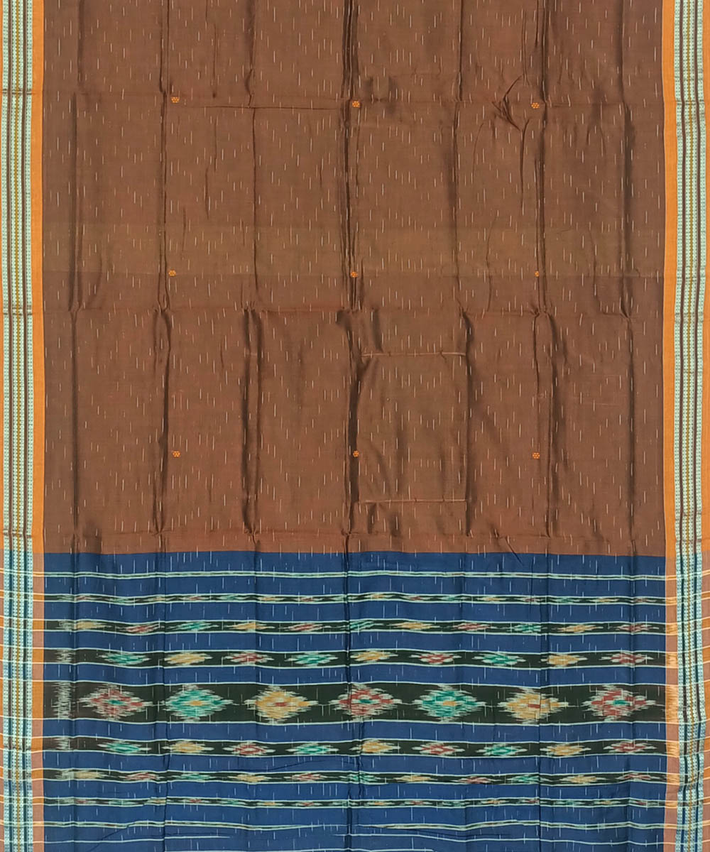 Brown blue cotton handloom nuapatna saree