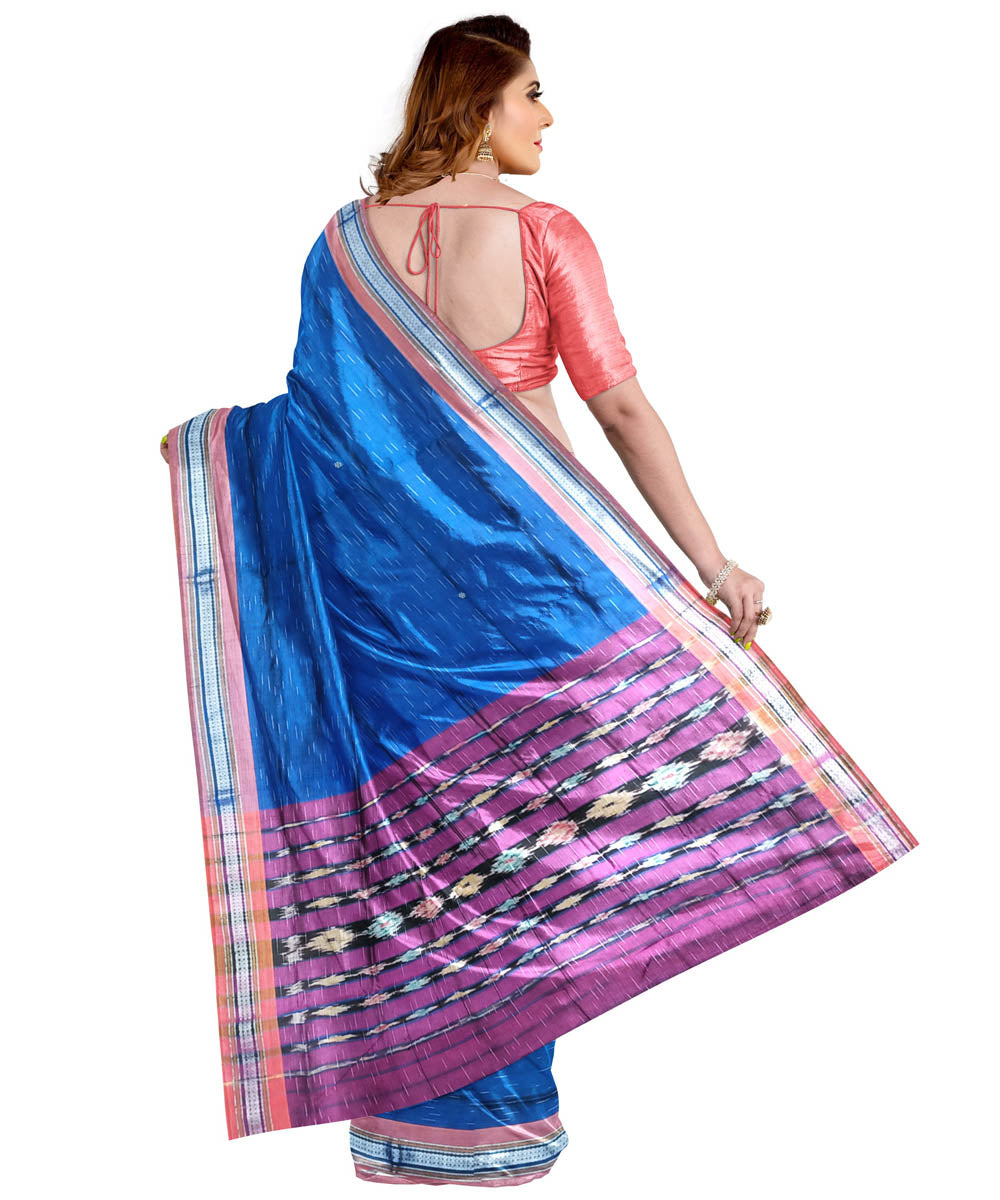 Royal blue purple cotton handloom nuapatna saree
