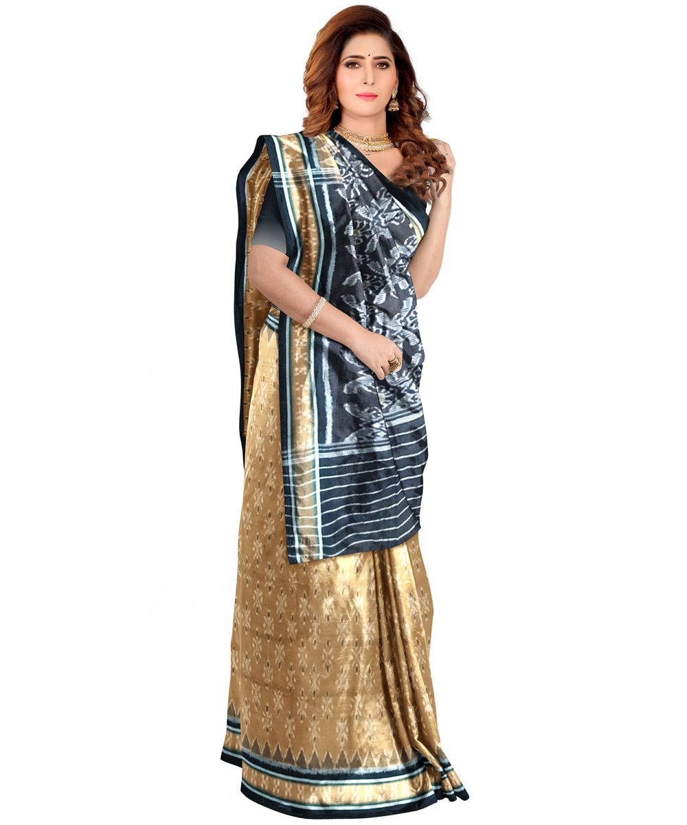 Light brown black handloom cotton nuapatna saree