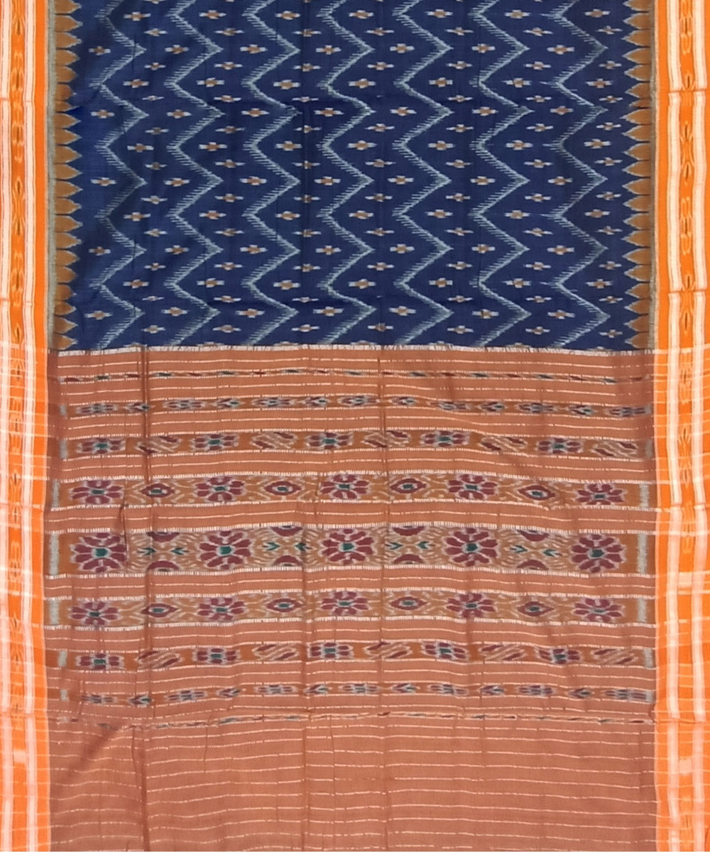 Navy blue orange handloom nuapatna cotton saree