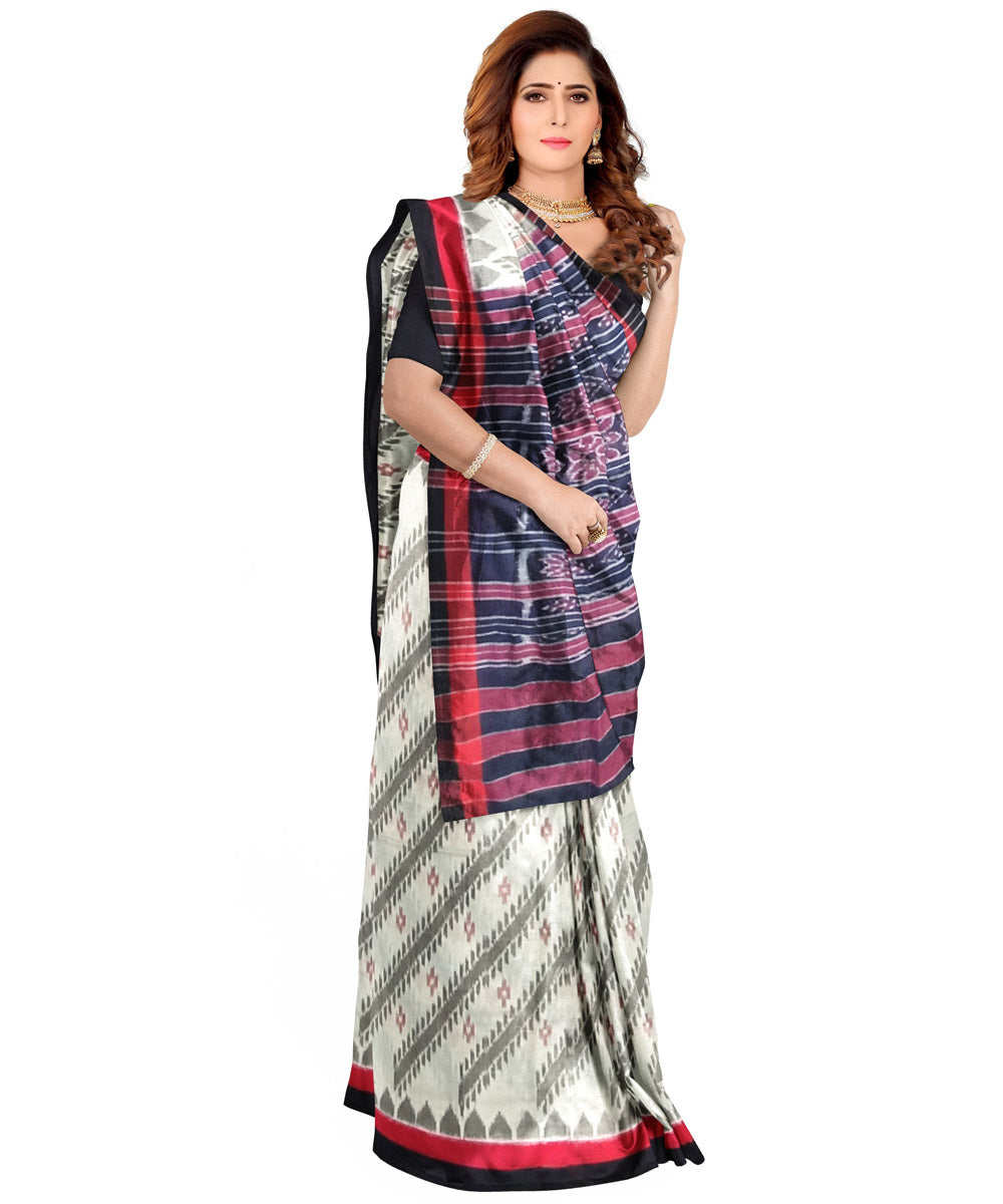 Offwhite black handloom cotton nuapatna saree