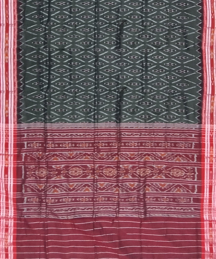 Deep sage green red cotton handloom nuapatna saree